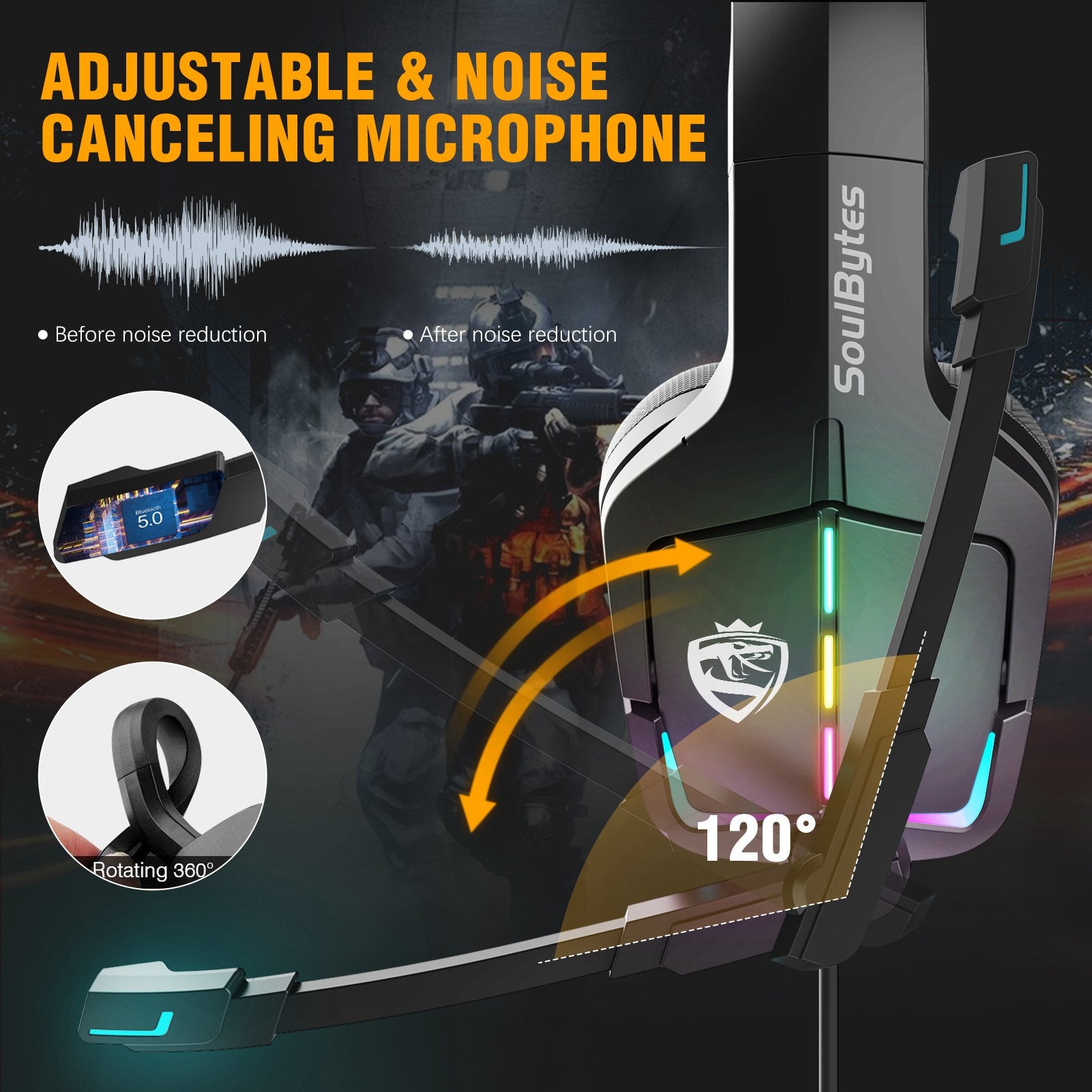 SOULBYTES S12 USB+3.5mm Wired Over-Ear Gaming Headphone RGB LED Light Professional E-sports Headset with Adjustable Microphone SOULBYTES S12 USB+3.5mm Wired Over-Ear Gaming Headphone RGB LED Light Professional E-sports Headset with Adjustable Microphone